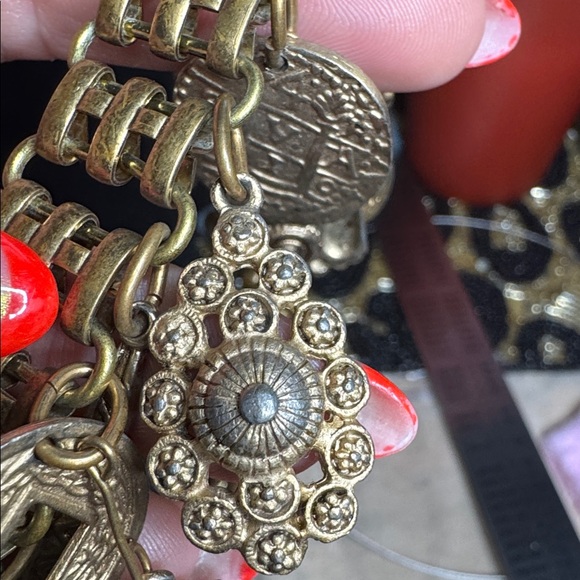 Artisan Repurposed Gold Charm Necklace with Coins and Pendants - Picture 13 of 14